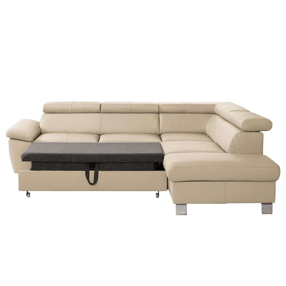 ECKSOFA Beige Echtleder Lederlook  - Chromfarben/Beige, Design, Leder/Textil (248/208cm) - Livetastic