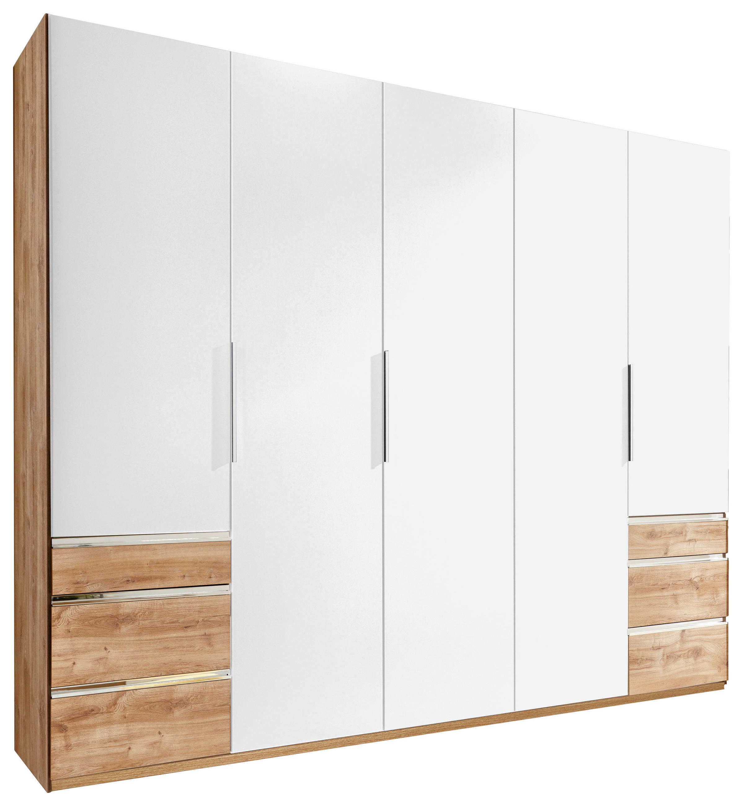 DREHTÜRENSCHRANK 250/216/58 cm 5-türig Weiß, Eichefarben  - Chromfarben/Eichefarben, MODERN, Holzwerkstoff/Kunststoff (250/216/58cm) - MID.YOU