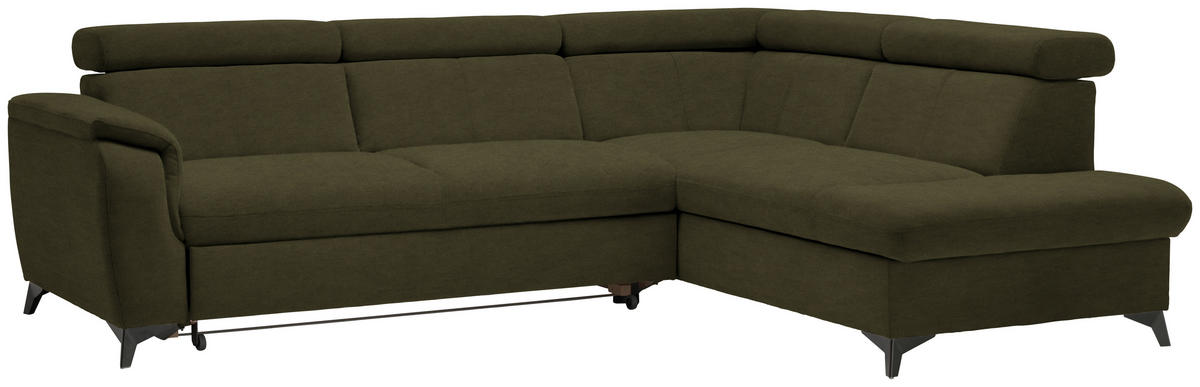 ECKSOFA in Mikrofaser Olivgrün  - Schwarz/Olivgrün, Design, Textil/Metall (260/203cm) - Stylife