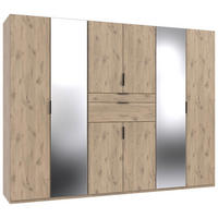 KLEIDERSCHRANK 270/210/58 cm,  in Eichefarben, 8-türig  - Eichefarben/Schwarz, MODERN, Glas/Holzwerkstoff (270/210/58cm) - Boxxx