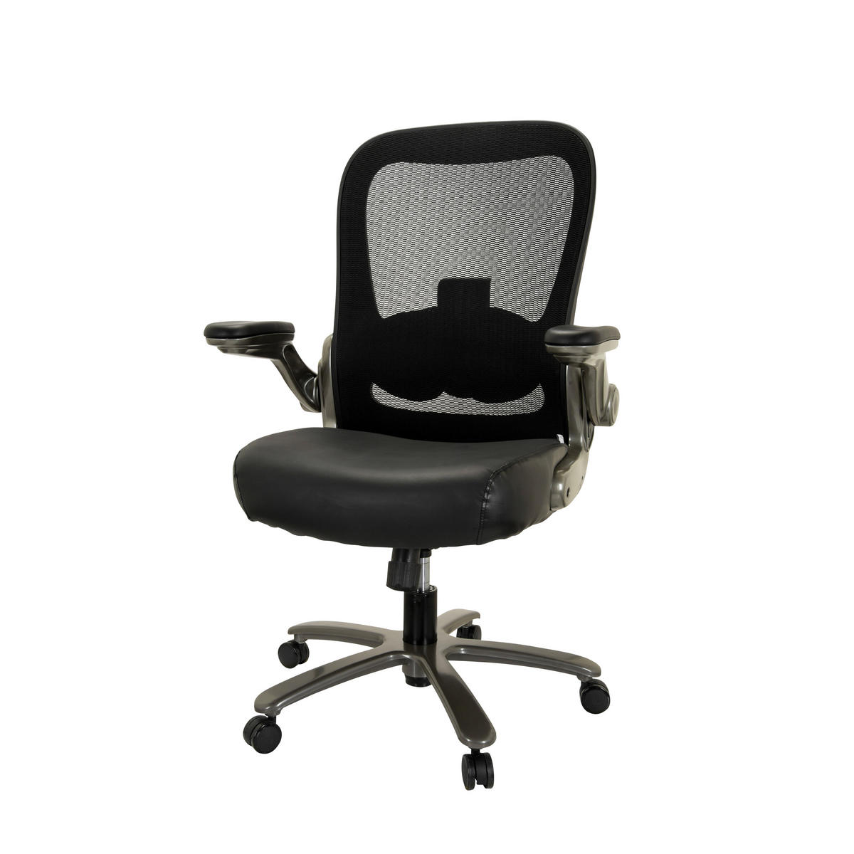 DREHSTUHL Netzbespannung Schwarz  - Silberfarben/Schwarz, Basics, Leder/Kunststoff (75/122/68cm) - MID.YOU