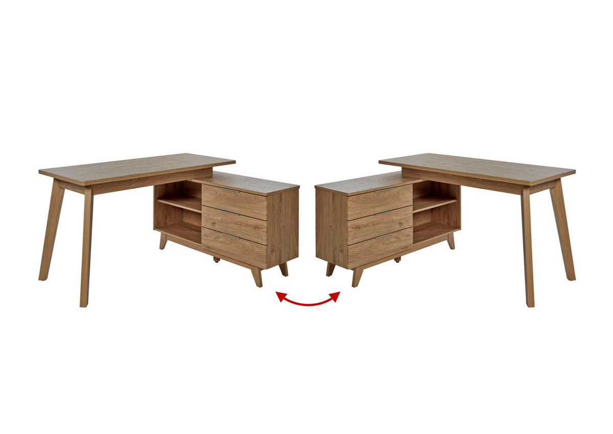 ECKSCHREIBTISCH 140/118/76 cm  in Eichefarben  - Eichefarben/Alufarben, MODERN, Holzwerkstoff/Metall (140/118/76cm) - Livetastic