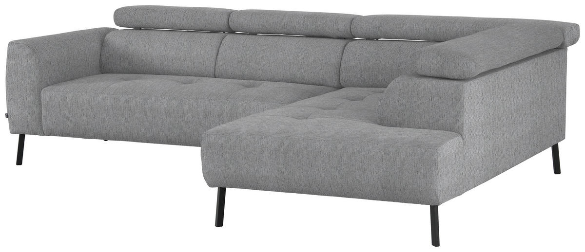ECKSOFA in Webstoff Silberfarben  - Silberfarben/Schwarz, Design, Textil/Metall (280/205cm) - MID.YOU