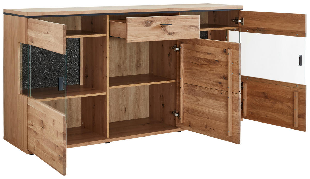 SIDEBOARD  180,2/91,3/43,8 cm 1 Schublade(n)  - Eichefarben/Anthrazit, KONVENTIONELL, Glas/Holz (180,2/91,3/43,8cm) - Linea Natura