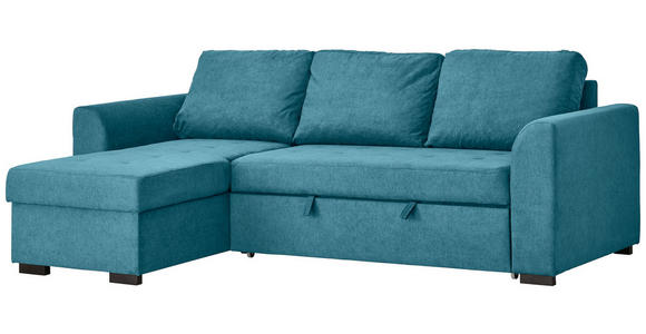 ECKSOFA inkl.Funktionen Petrol Webstoff - Petrol/Schwarz, Design, Kunststoff/Textil (155/243cm) - Xora