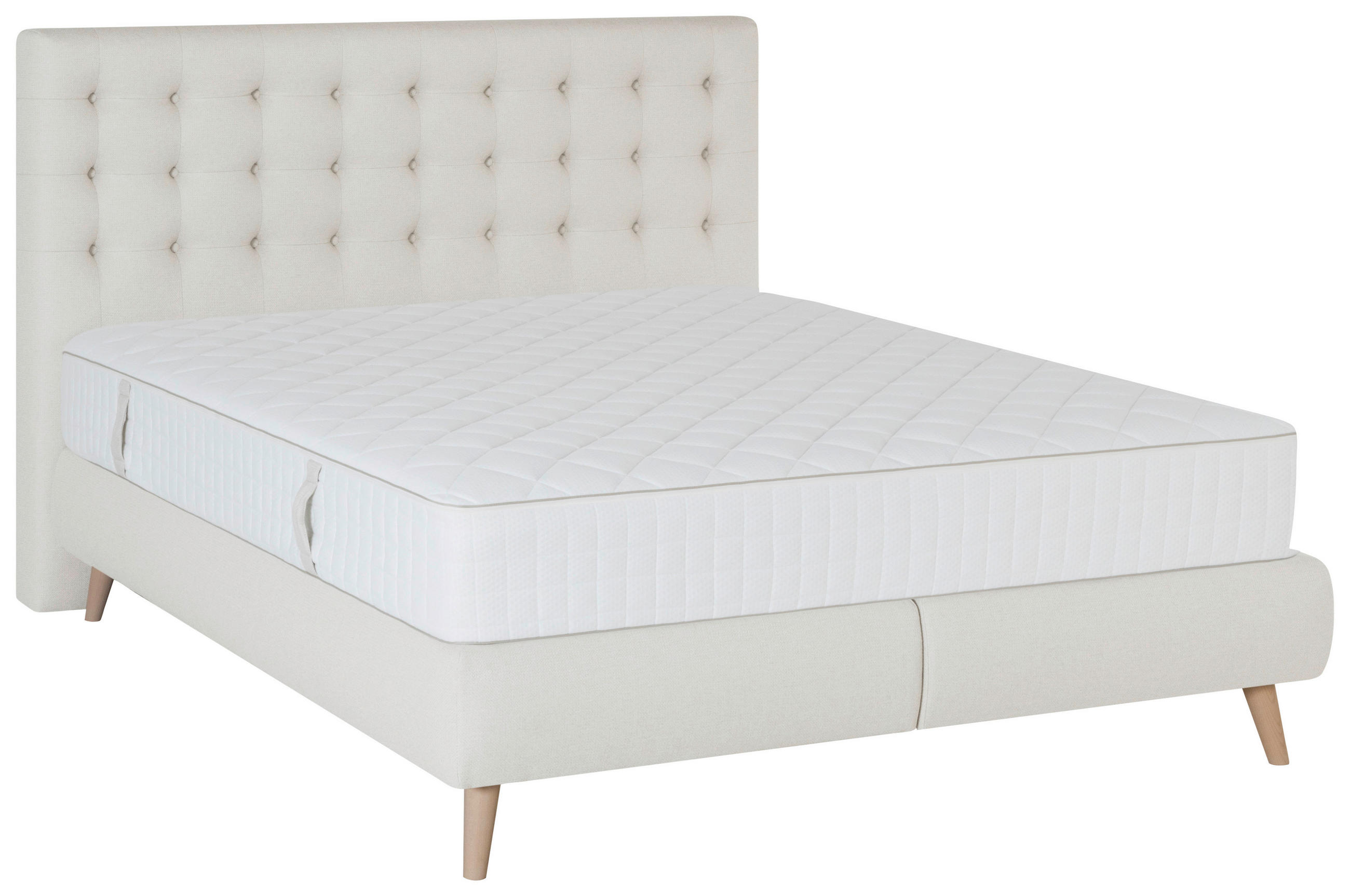 BOXSPRINGBETT 160/200 cm,  in Beige, Matratze, gepolstertes Kopfteil, Topper, H4 = sehr fest  - Beige, Design, Holz/Textil (160/200cm) - Carryhome