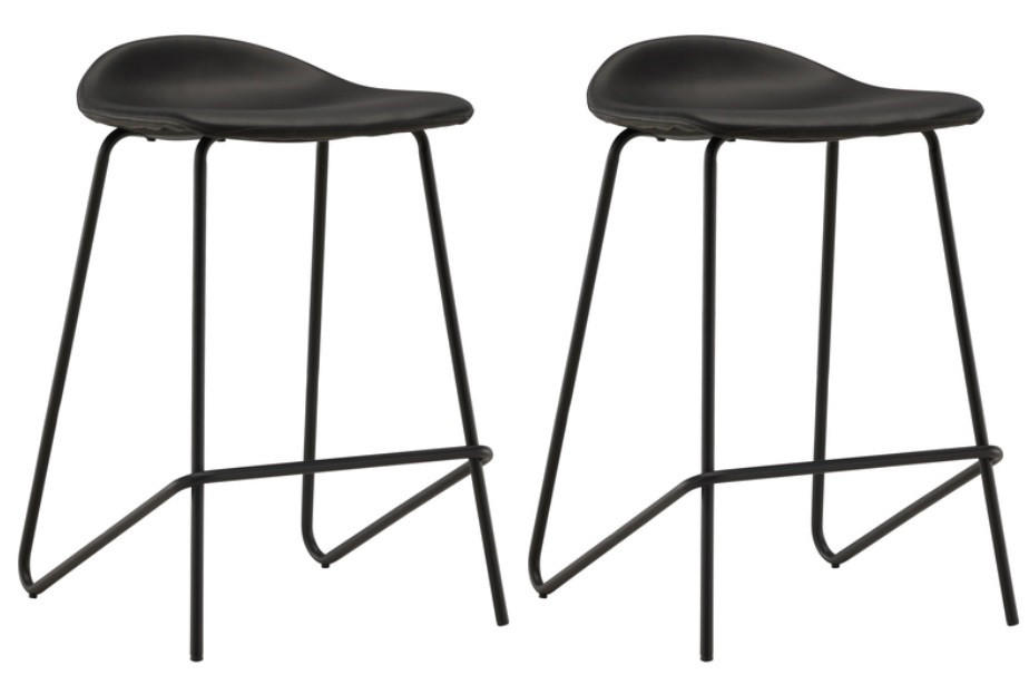 BARHOCKER-SET Lederlook (vegan) Schwarz Stahl abwischbar  - Schwarz, Design, Textil/Metall (41/72/46cm) - Livetastic