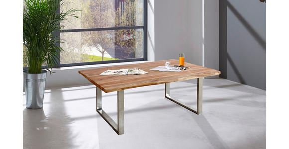 COUCHTISCH Akazie Hartholz 118/70/45 cm Akaziefarben, Edelstahlfarben  - Edelstahlfarben/Akaziefarben, Natur, Holz/Metall (118/70/45cm) - Landscape