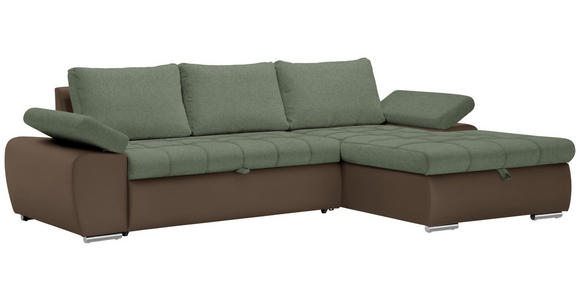 ECKSOFA in Flachgewebe Braun, Olivgrün  - Braun/Olivgrün, Design, Kunststoff/Textil (271/175cm) - Xora