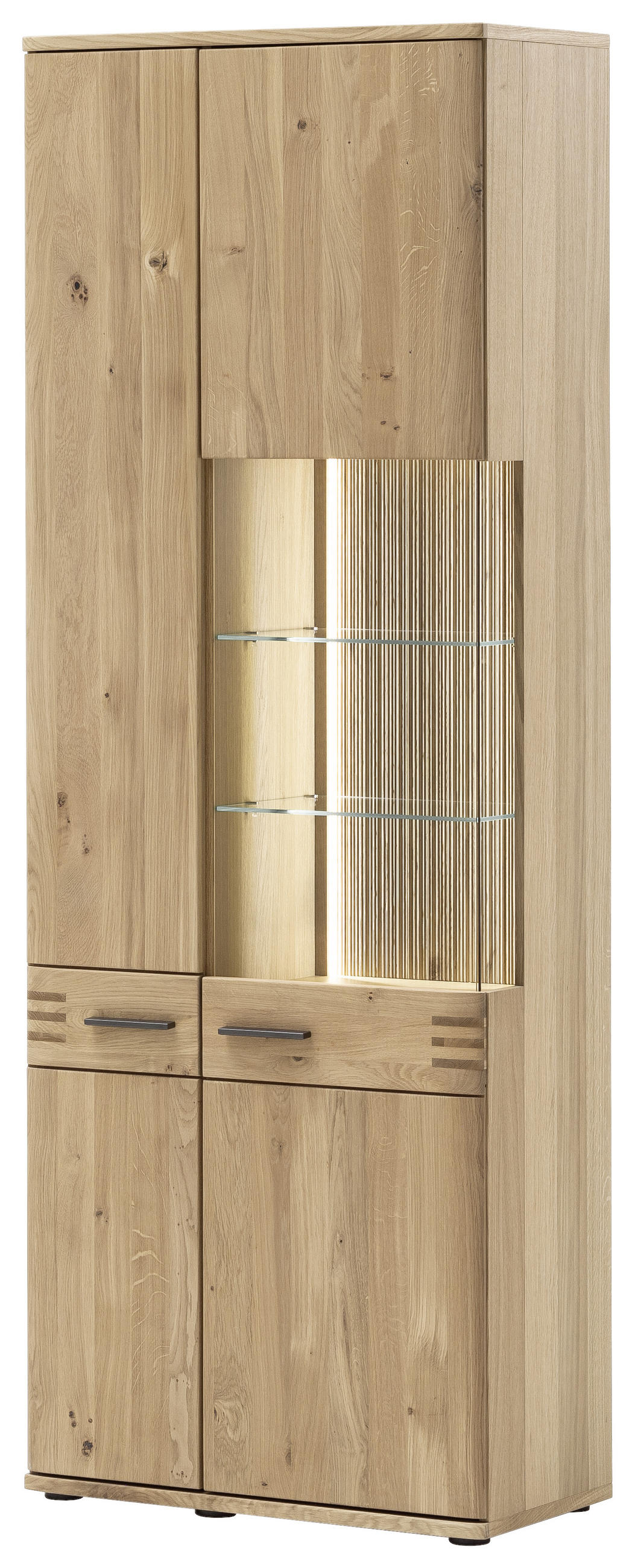 VITRINE Balkeneiche furniert, massiv Eichefarben Einlegeböden - Eichefarben/Anthrazit, Design, Glas/Holz (75/208/37cm) - Livetastic