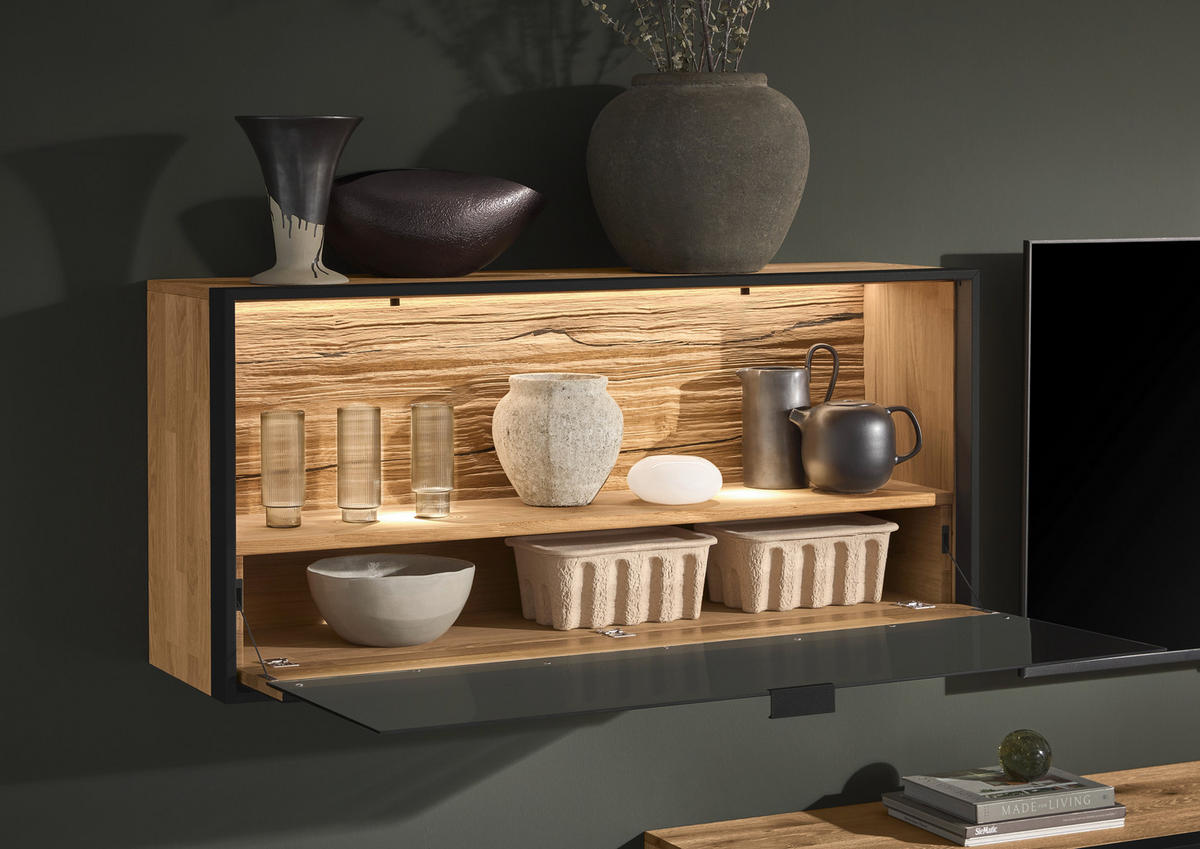 HÄNGEELEMENT Graphitfarben, Eichefarben  120/60/33 cm  - Eichefarben/Graphitfarben, Natur, Glas/Holz (120/60/33cm) - Valdera