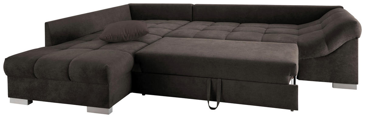 ECKSCHLAFSOFA Dunkelbraun Mikrofaser  - Dunkelbraun/Silberfarben, Design, Holz/Textil (202/298cm) - MID.YOU