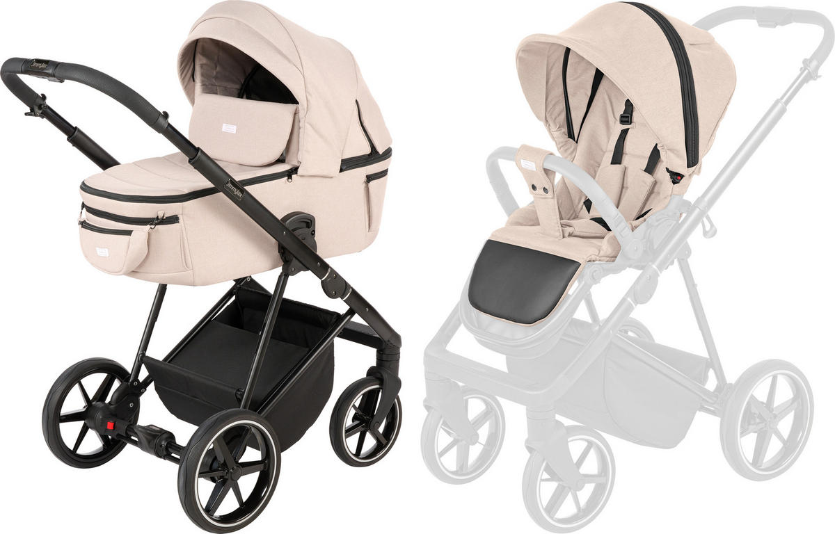 KINDERWAGENSET    - Taupe/Schwarz, Basics, Textil/Metall (57,5/116/101cm) - Jimmylee