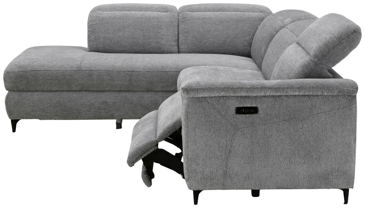 ECKSOFA Grau Chenille Relaxfunktion, Kopfteilverstellung, Stauraum  - Schwarz/Grau, Design, Textil/Metall (220/266cm) - Xora