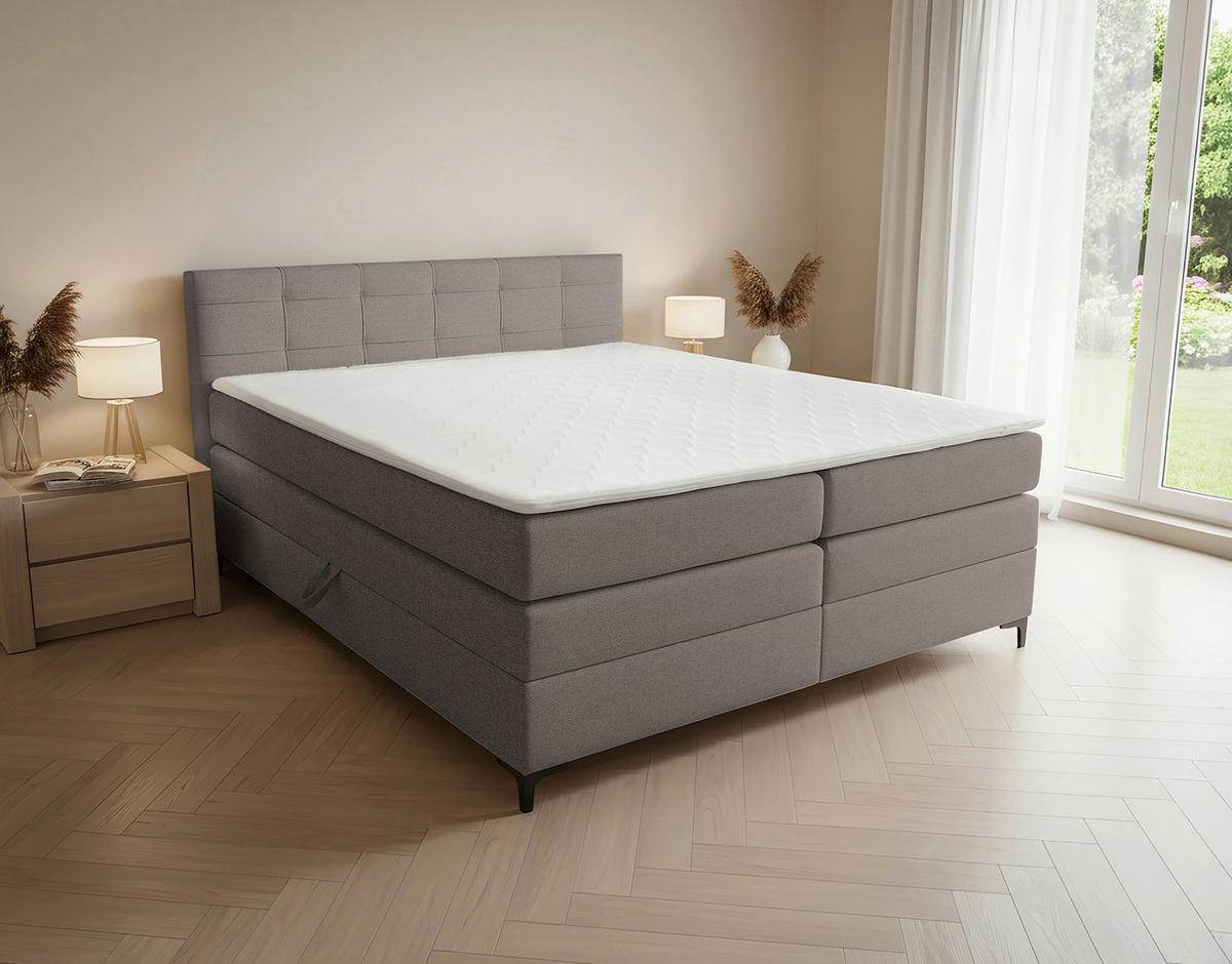 BOXSPRINGBETT 200/200 cm,  in Taupe, H3 = fest  - Taupe/Schwarz, KONVENTIONELL, Kunststoff/Textil (200/200cm)