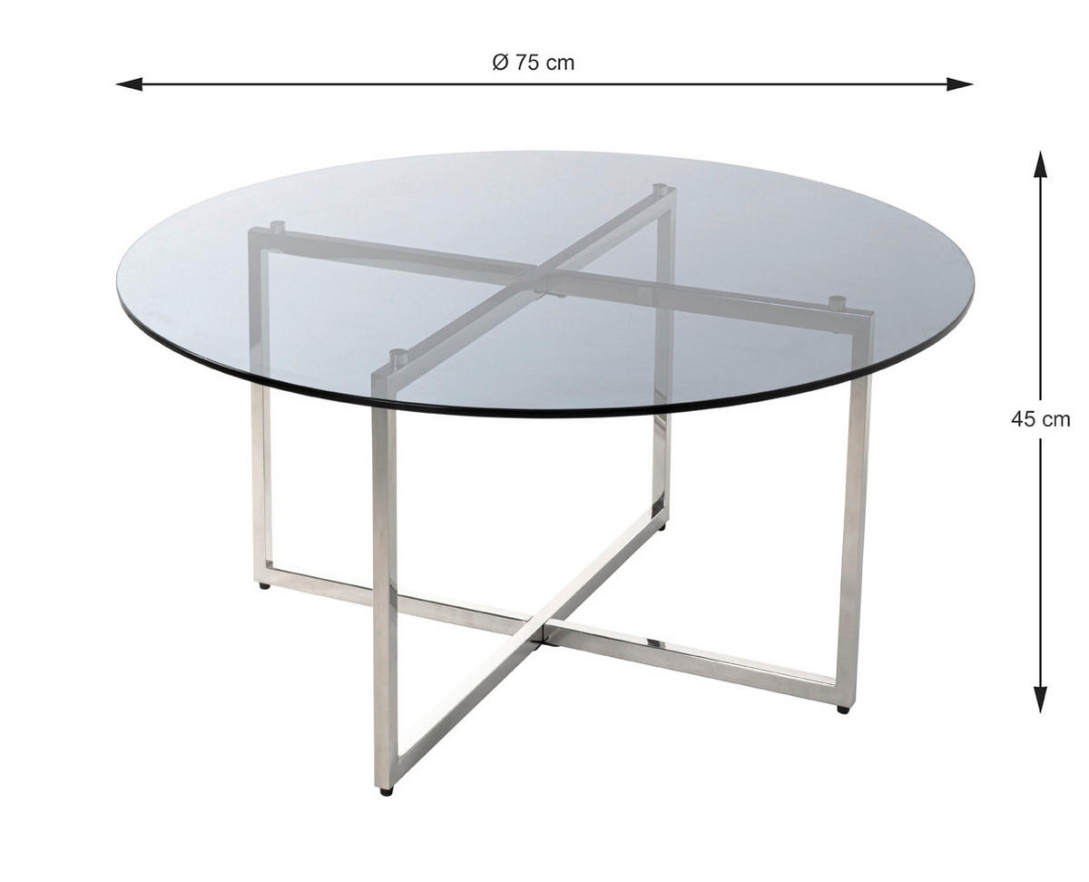 COUCHTISCH in Metall, Glas 75/75/45 cm  - Edelstahlfarben/Grau, MODERN, Glas/Metall (75/75/45cm)
