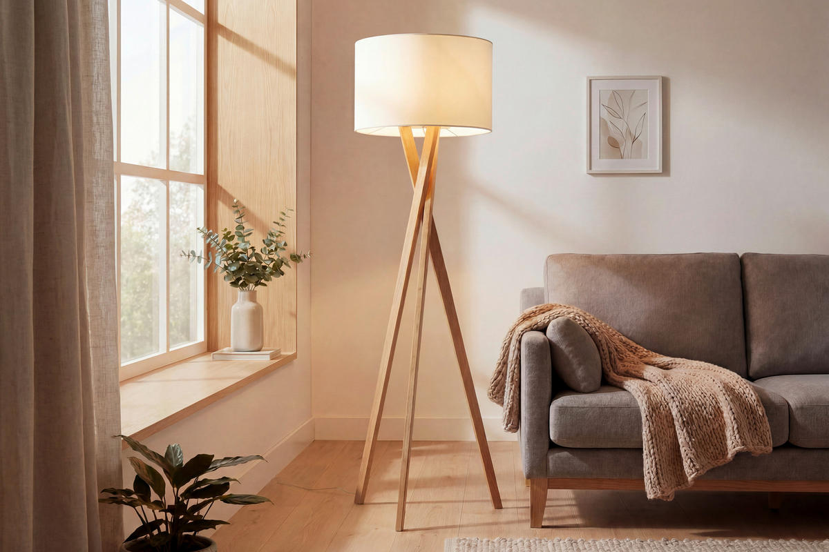 STOJACÍ LAMPA, 45/160 cm  - bílá/barvy dubu, Natur, kov/dřevo (45/160cm) - Novel
