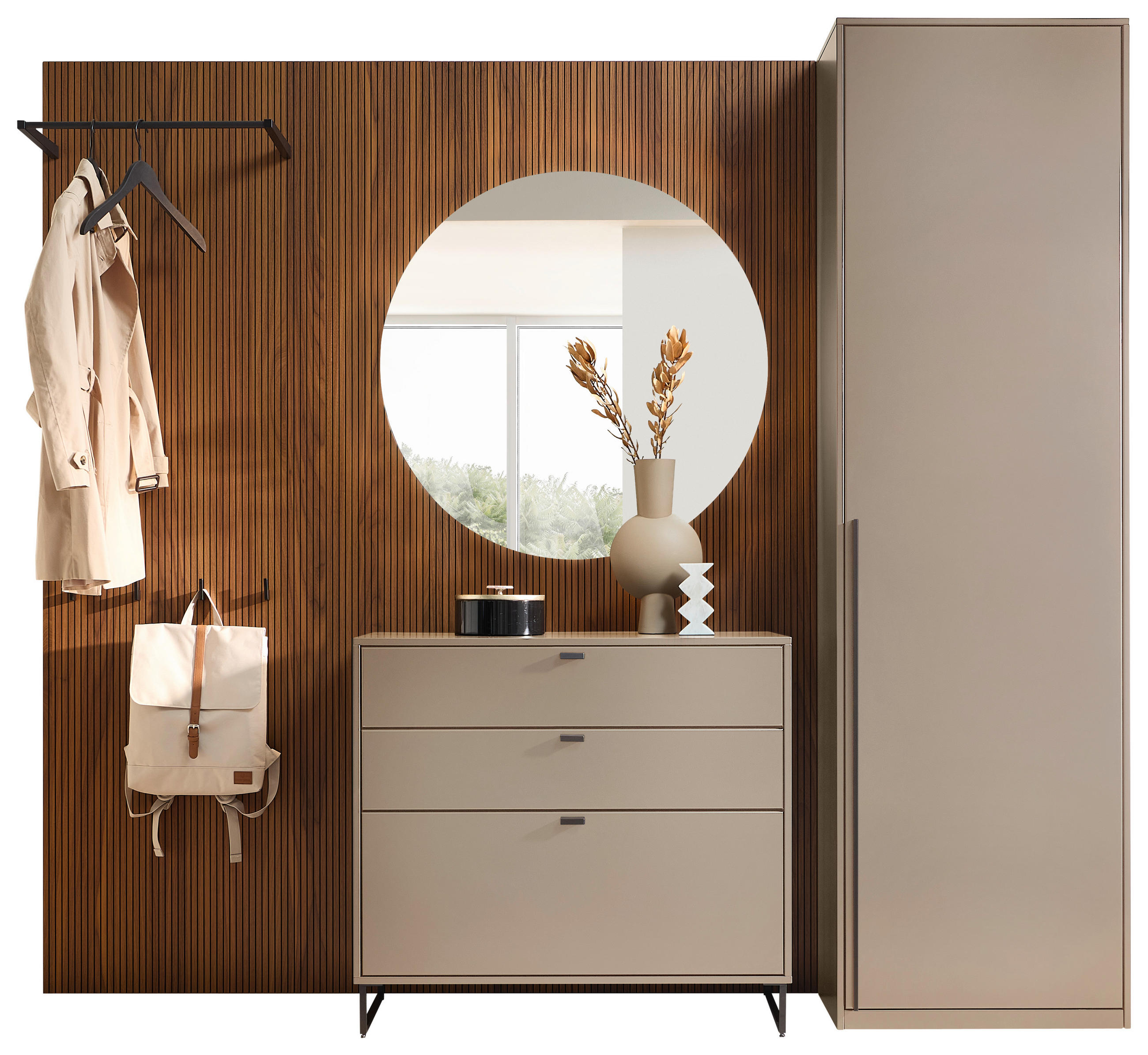 GARDEROBE  in 243,2/217,3/39,6 cm  - Kaschmir/Nussbaumfarben, Design, Glas/Holz (243,2/217,3/39,6cm) - Invivus