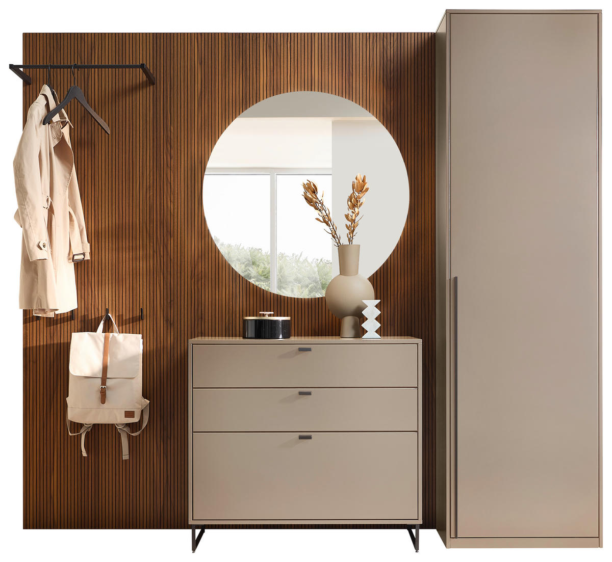 GARDEROBE  in 243,2/217,3/39,6 cm  - Kaschmir/Nussbaumfarben, Design, Glas/Holz (243,2/217,3/39,6cm) - Invivus