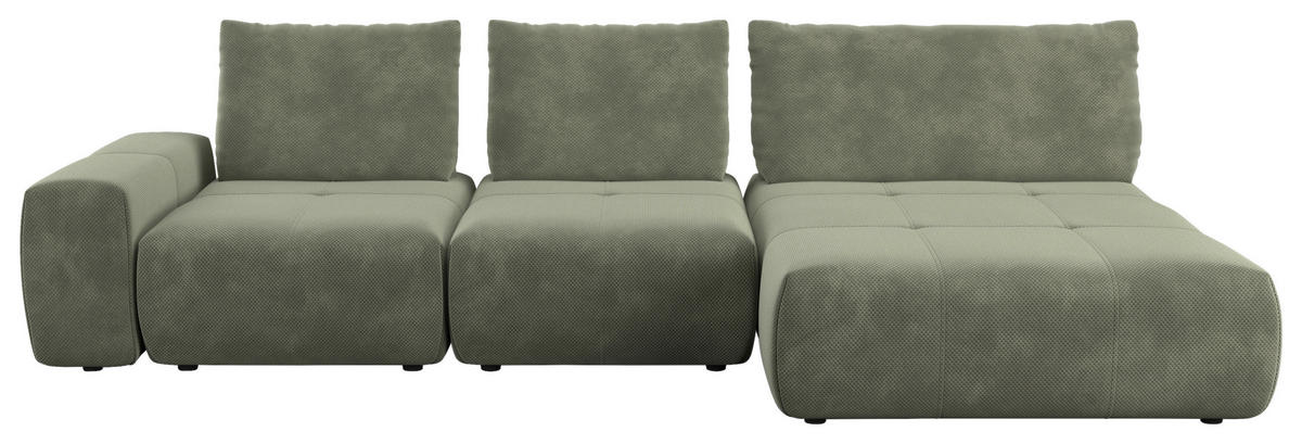 ECKSOFA  in Velours Olivgrün  347/174 cm  - Schwarz/Olivgrün, Design, Kunststoff/Textil (347/174cm) - Xora