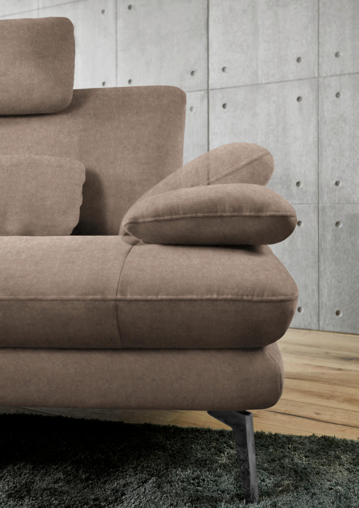 ECKSOFA in Velours Hellbraun  - Hellbraun/Schwarz, Design, Textil/Metall (184/284cm) - Dieter Knoll