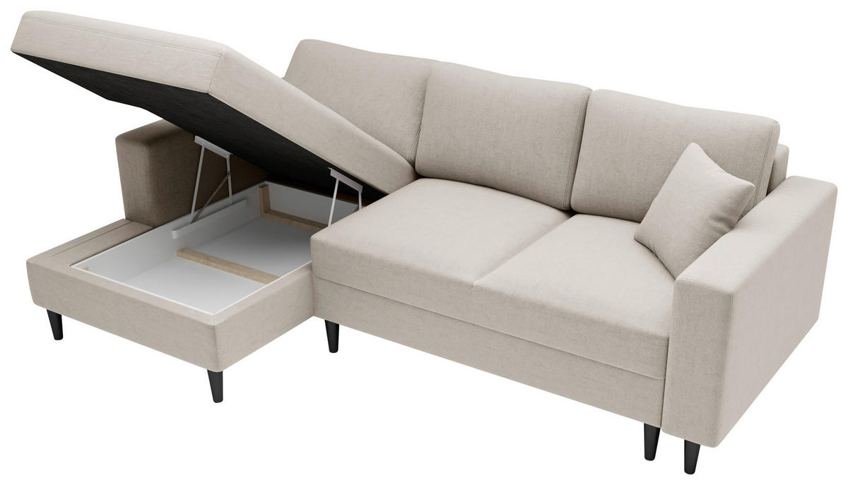 ECKSOFA in Struktur Beige  - Beige/Schwarz, Modern, Holz/Kunststoff (145/230cm) - MID.YOU