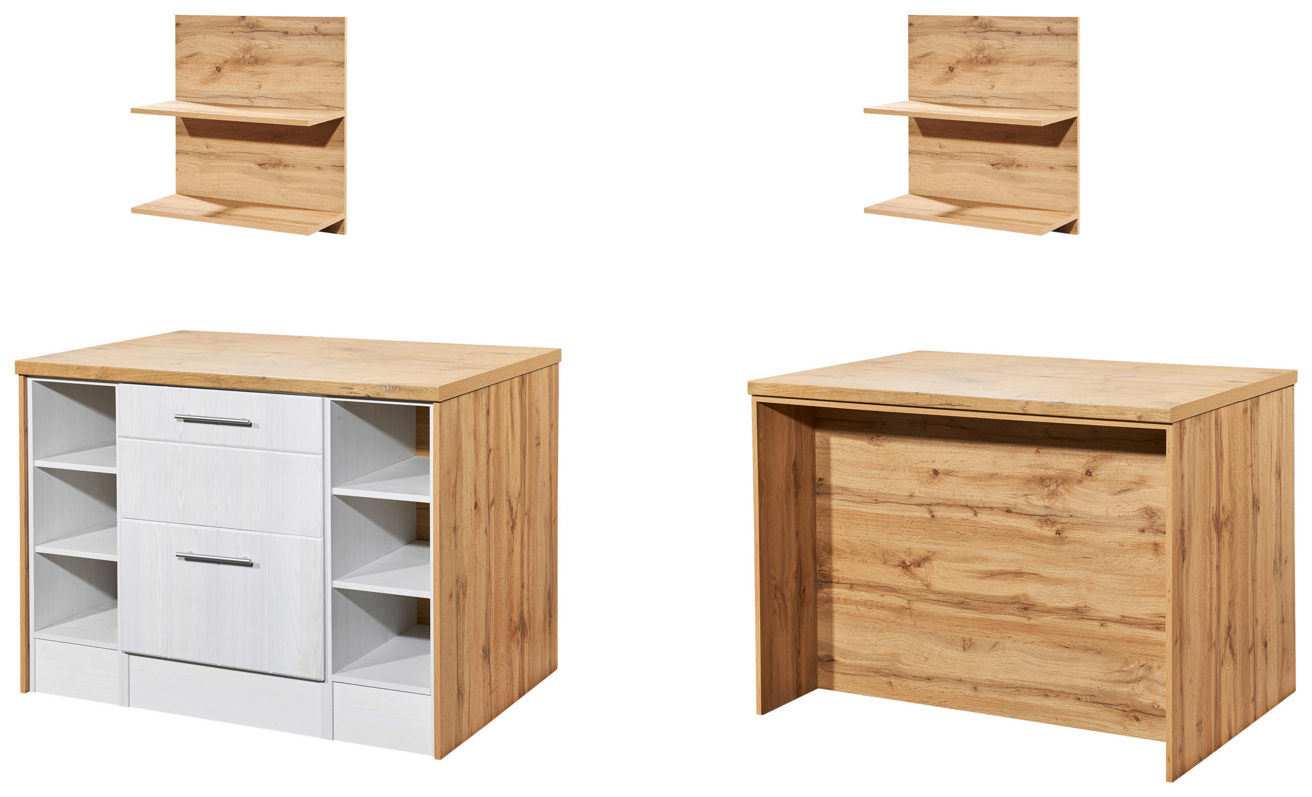 KÜCHENINSEL 124/91/90 cm  in Weiß, Lärchefarben  - Wildeiche/Edelstahlfarben, LIFESTYLE, Holzwerkstoff/Metall (124/91/90cm) - Respekta