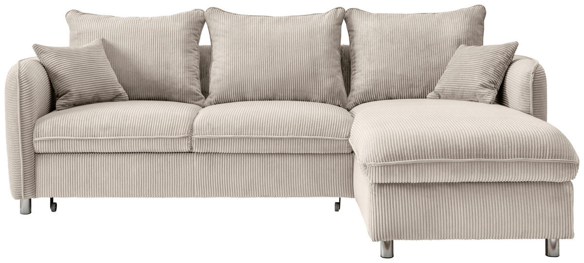 ECKSCHLAFSOFA in Cord Beige  - Chromfarben/Beige, Modern, Textil/Metall (254/160cm) - Livetastic