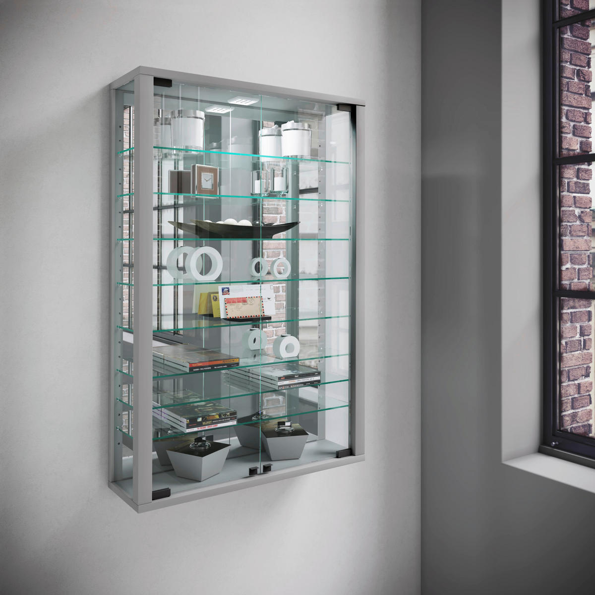 VITRINE SUSPENDUE in Silberfarben  - Silberfarben/Schwarz, Modern, Glas/Holzwerkstoff (59/91,3/18cm) - MID.YOU