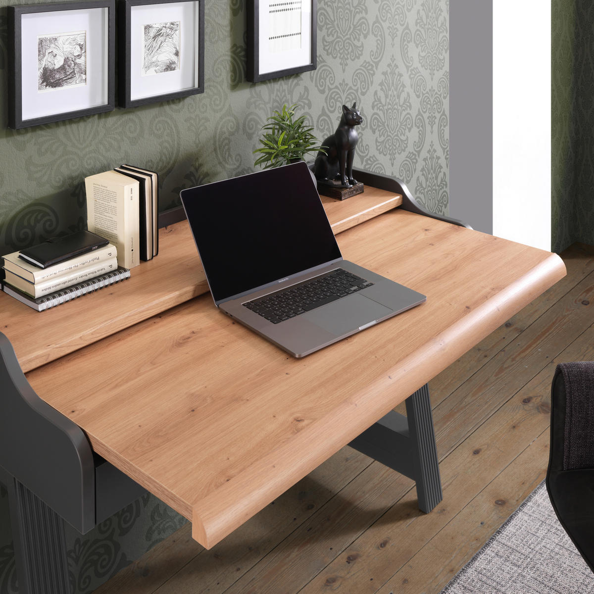 Birou in stejar Artisan  - stejar Artisan/grafit, Romantik / Landhaus, metal/material pe bază de lemn (120/53/84cm) - Landscape