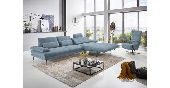 ECKSOFA in Chenille Blau  - Blau/Schwarz, Design, Textil/Metall (310/180cm) - Dieter Knoll