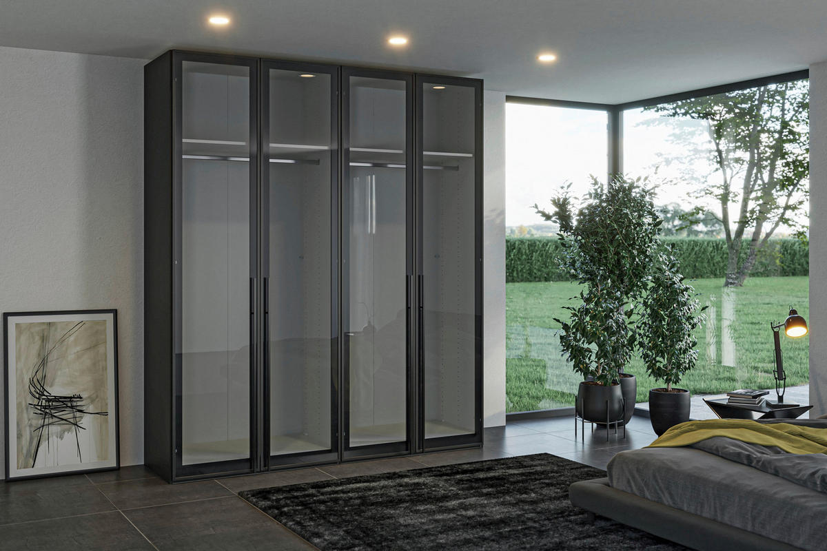 DREHTÜRENSCHRANK 203/236/59 cm,  in Schwarz, 4-türig  - Schwarz, Design, Glas/Holzwerkstoff (203/236/59cm) - Jutzler