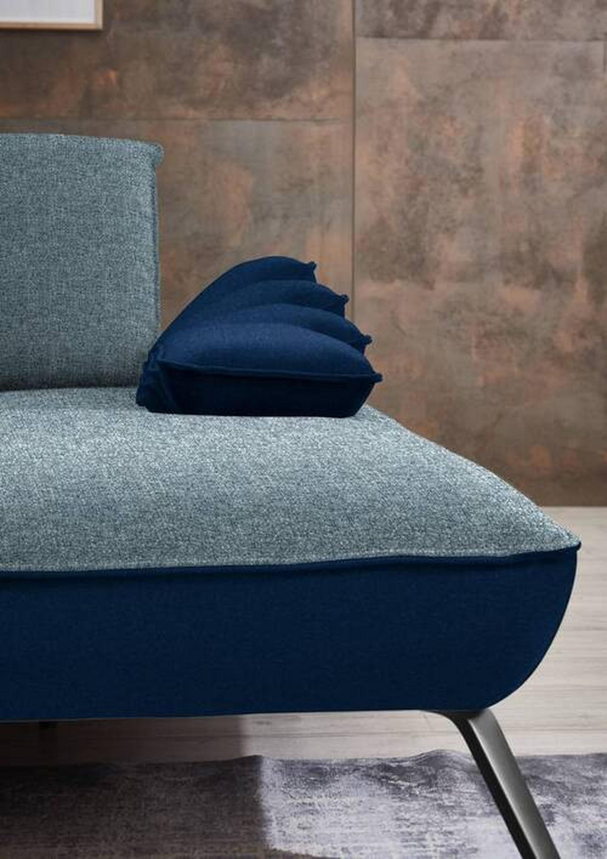 ECKSOFA  in Flachgewebe Blau  301/191 cm  - Blau/Schwarz, Design, Textil/Metall (301/191cm) - Moderano