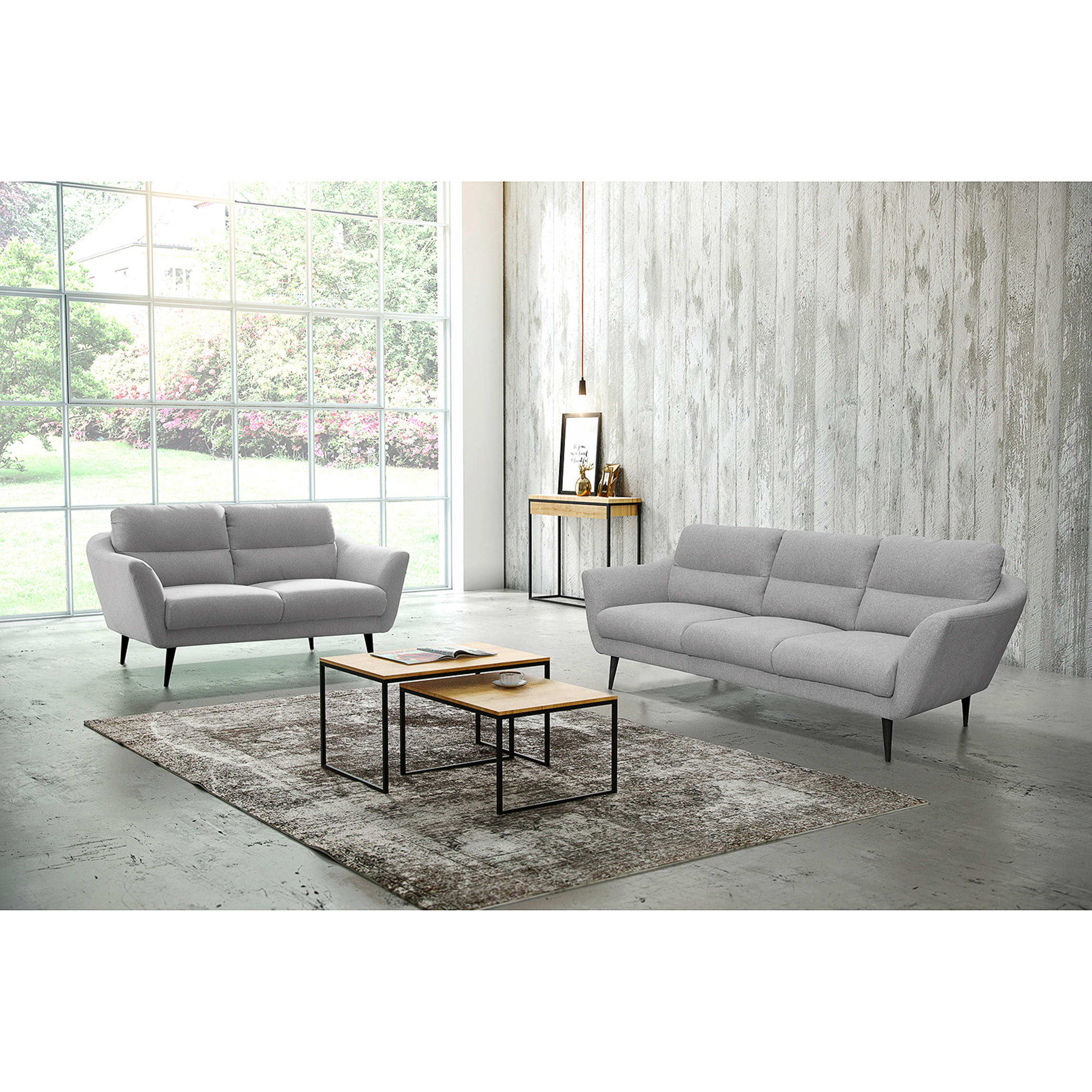 3-SITZER-SOFA in Webstoff Hellgrau  - Hellgrau/Schwarz, Design, Holz/Textil (209/87/88cm) - Livetastic