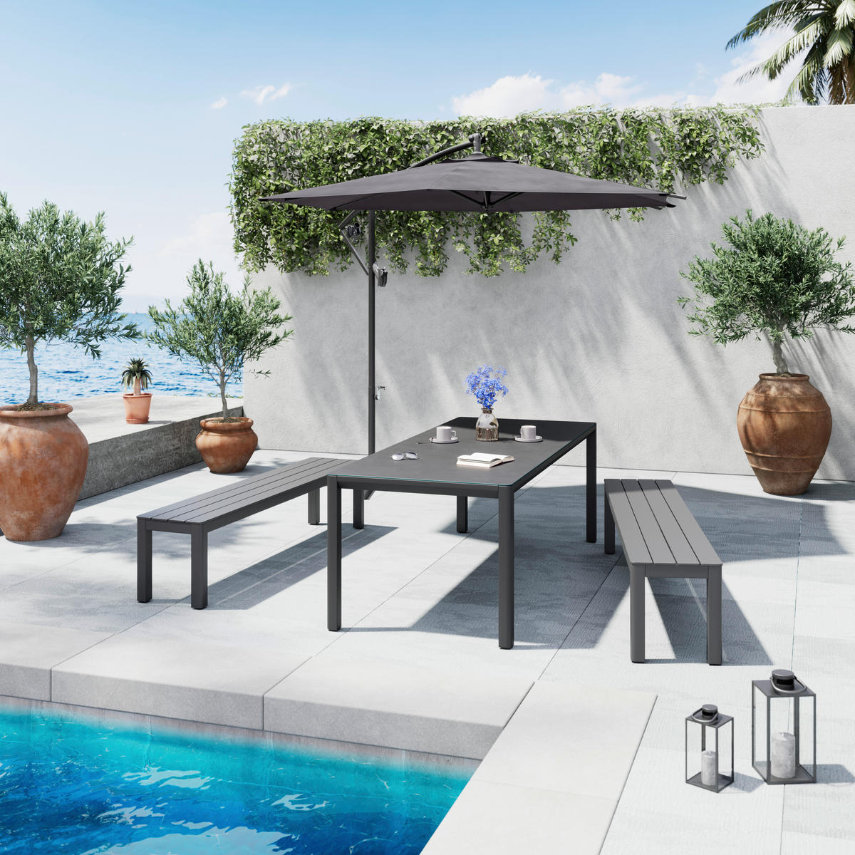 SONNENSCHIRM 300 cm   - Dunkelgrau, Trend, Textil/Metall (300cm) - Ambia Garden