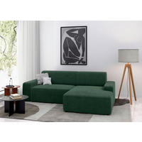 ECKSOFA in Cord Dunkelgrün  - Dunkelgrün/Schwarz, Modern, Kunststoff/Textil (246/162cm) - Trendmanufaktur