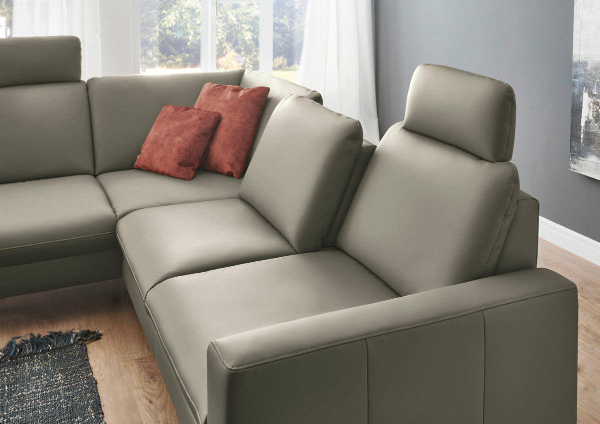 ECKSOFA in Echtleder Hellgrau  - Hellgrau/Schwarz, Design, Leder/Metall (194/250cm) - Beldomo Premium