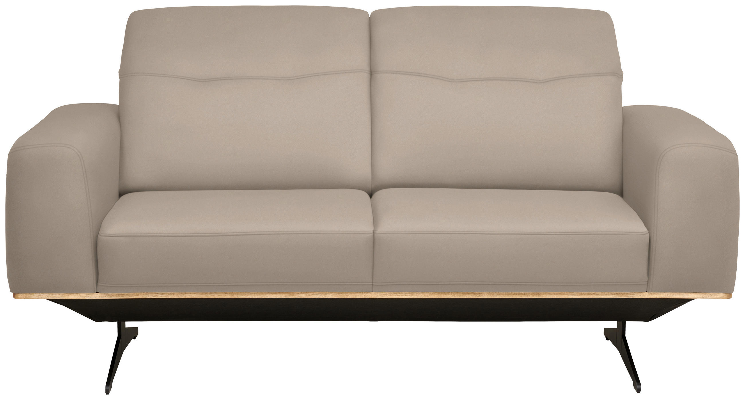 3-SITZER-SOFA in Echtleder Beige  - Beige/Schwarz, Design, Leder/Holz (205/76-97/102cm) - Novel