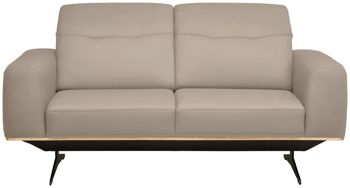 3-SITZER-SOFA in Echtleder Beige  - Beige/Schwarz, Design, Leder/Holz (205/76-97/102cm) - Novel