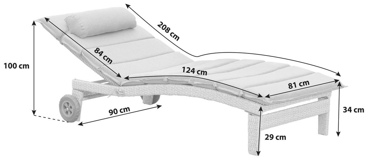 GARTEN-RELAXLIEGE 90/100/208 cm  - Grau, ROMANTIK / LANDHAUS, Kunststoff/Metall (90/100/208cm) - Gardenson