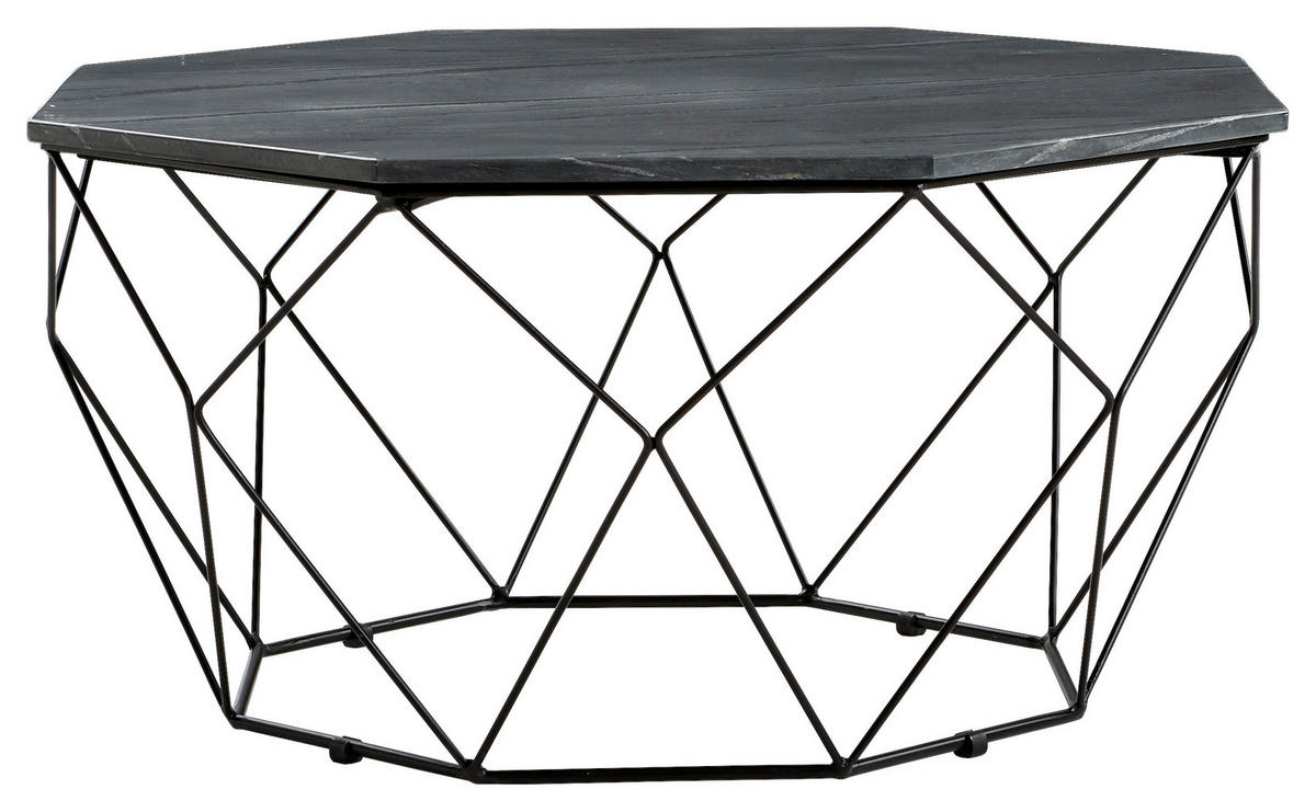 COUCHTISCH Marmor 84/84/43 cm achteckig Schwarz  - Schwarz, Design, Stein/Metall (84/84/43cm) - Novel