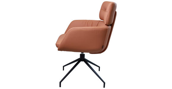 ARMLEHNSTUHL in Eisen Echtleder pigmentiert - Cognac/Schwarz, Design, Leder/Metall (62/92/66cm) - Dieter Knoll