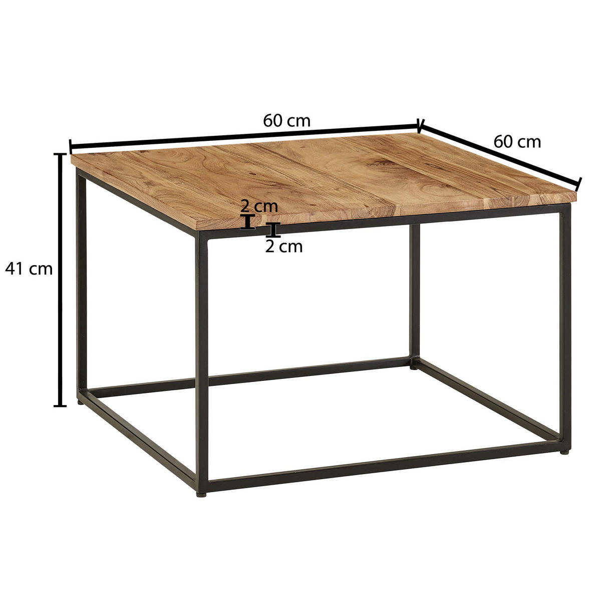COUCHTISCH in Holz 60/60/41 cm  - Schwarz/Akaziefarben, Modern, Holz/Metall (60/60/41cm) - MID.YOU
