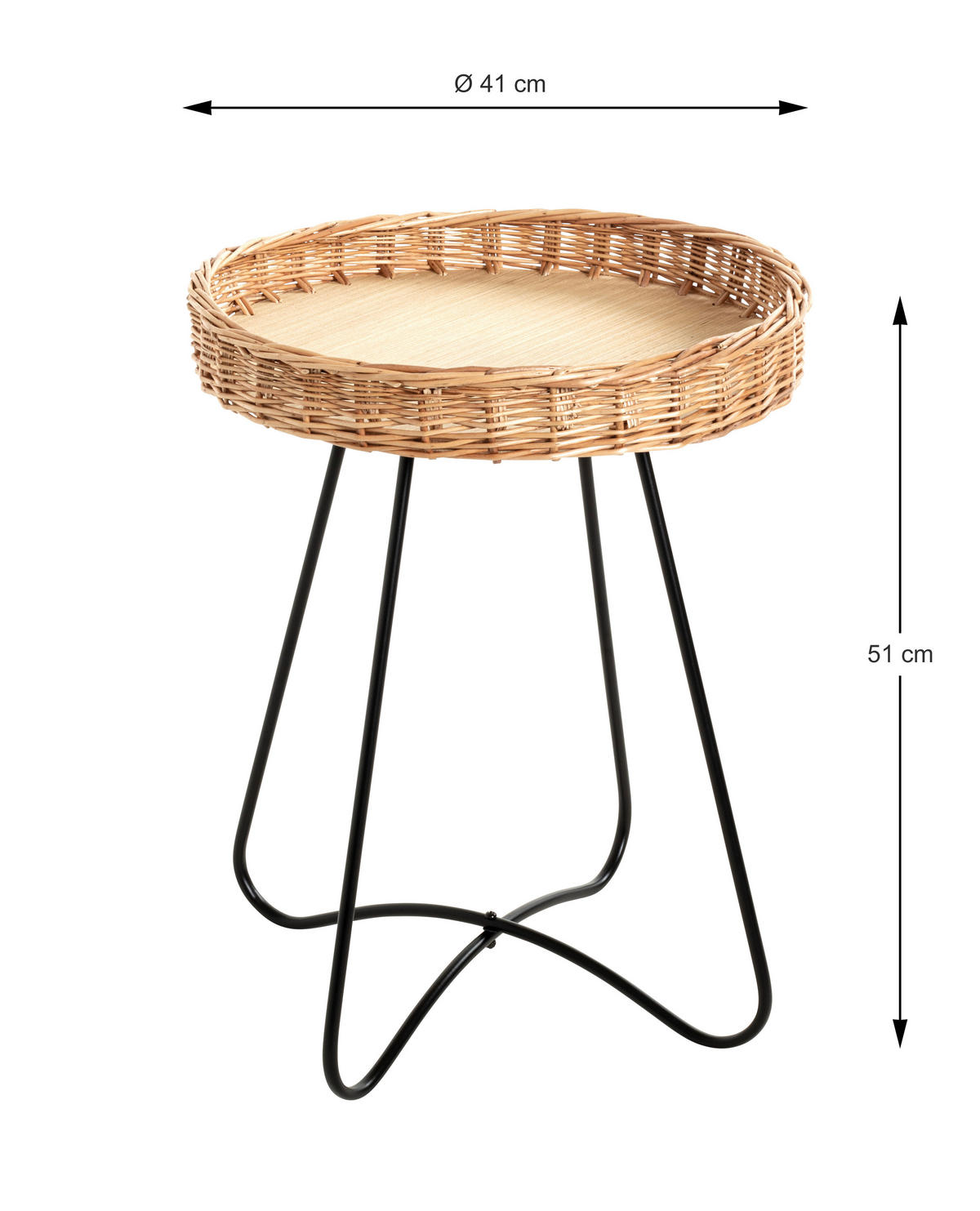 BEISTELLTISCH 43/43/52 cm Weide Naturfarben, Schwarz rund  - Schwarz/Naturfarben, Basics, Holz/Holzwerkstoff (43/43/52cm)