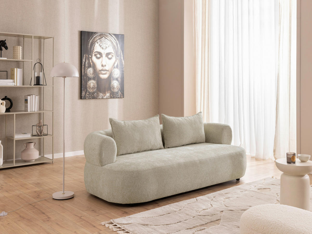 3-SITZER-SOFA Chenille Beige  - Beige/Schwarz, Design, Kunststoff/Textil (200/76/96cm) - Livetastic
