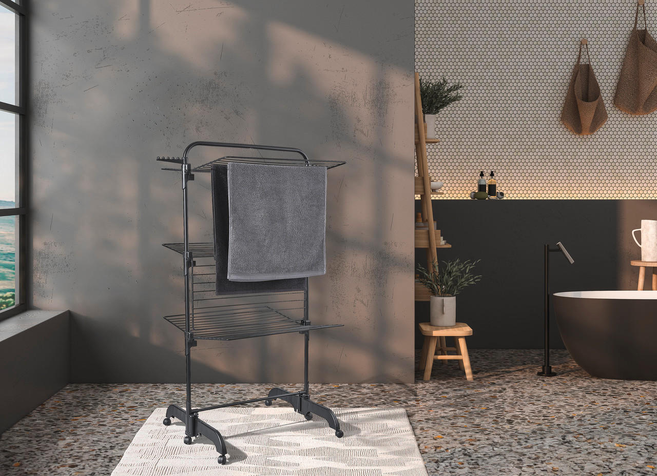 TURMWÄSCHETROCKNER COMFORT TOWER 420 BLACK 76,5/70/145 cm  - Schwarz, Basics, Kunststoff (76,5/70/145cm) - Leifheit