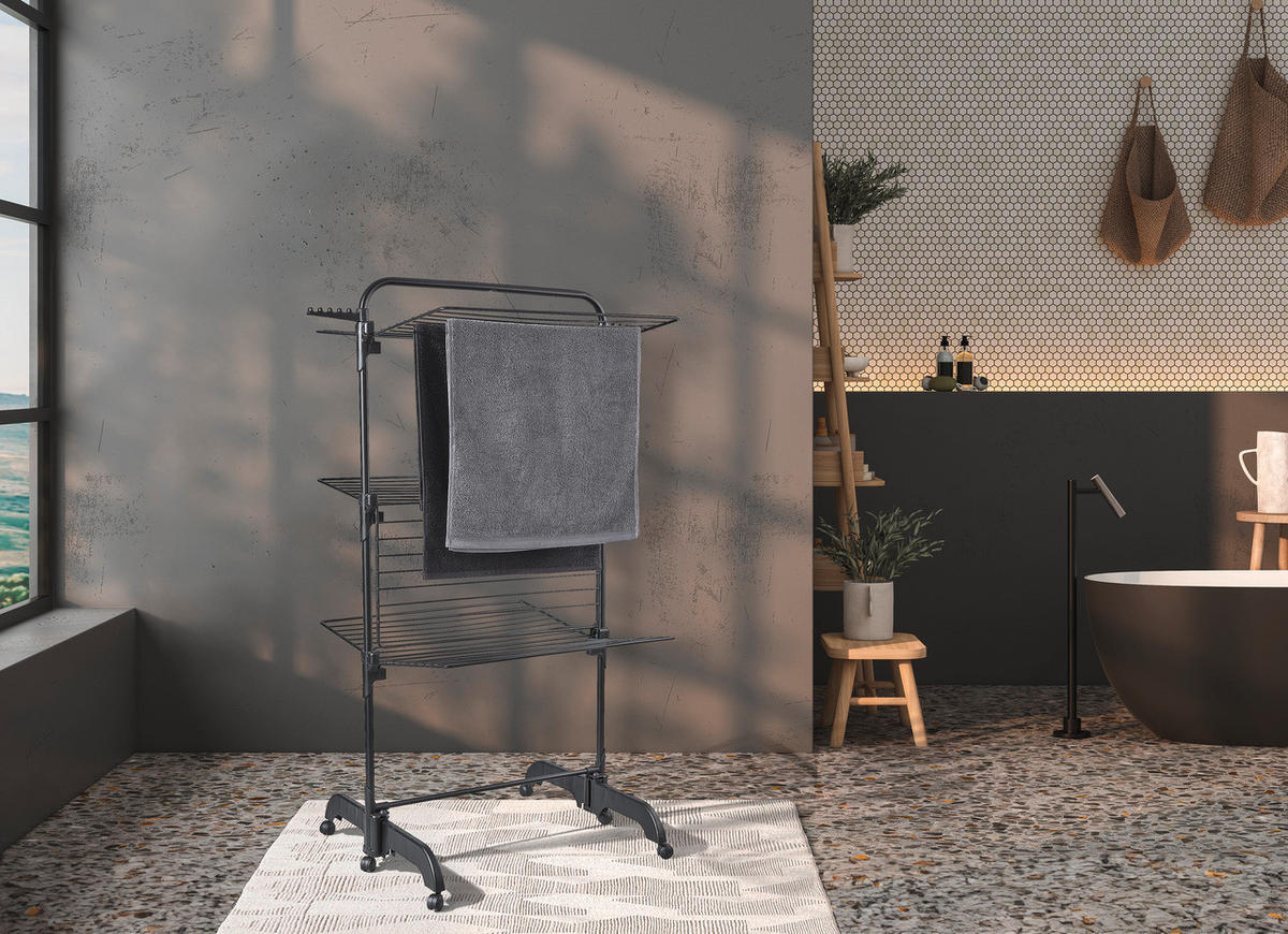 TURMWÄSCHETROCKNER COMFORT TOWER 420 BLACK 76,5/70/145 cm  - Schwarz, Basics, Kunststoff (76,5/70/145cm) - Leifheit