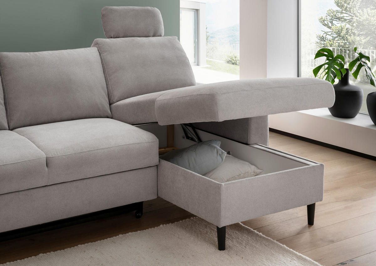 ECKSCHLAFSOFA Chenille Grau  - Schwarz/Grau, MODERN, Holz/Textil (234/147cm) - Livetastic