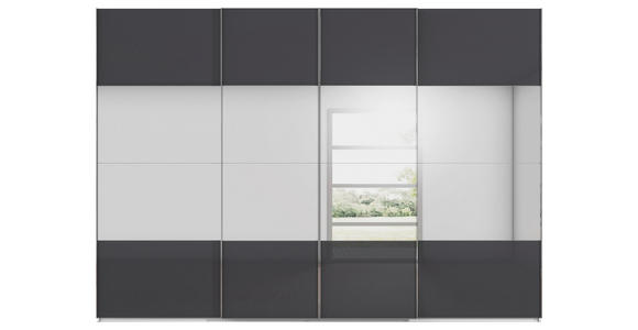 SCHWEBETÜRENSCHRANK  in Schwarz, Weiß  - Chromfarben/Schwarz, Design, Glas/Holzwerkstoff (316/235/68cm) - Novel