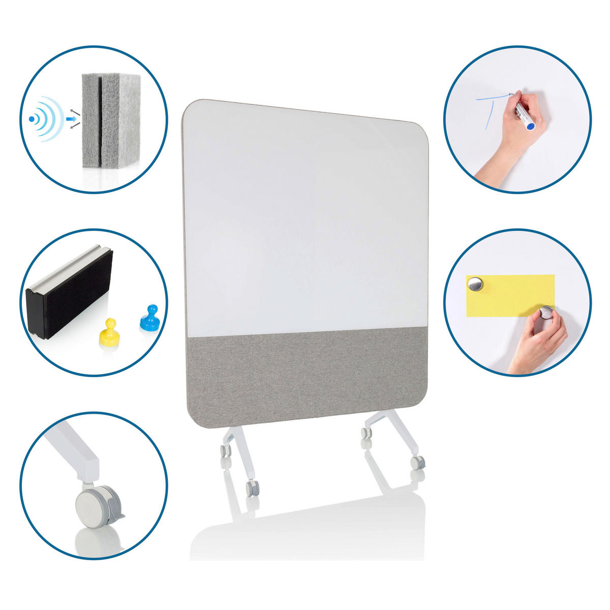 Akustikwand mit Whiteboard  in Grau  - Grau, Basics, Glas/Kunststoff (120/164/60cm) - MID.YOU